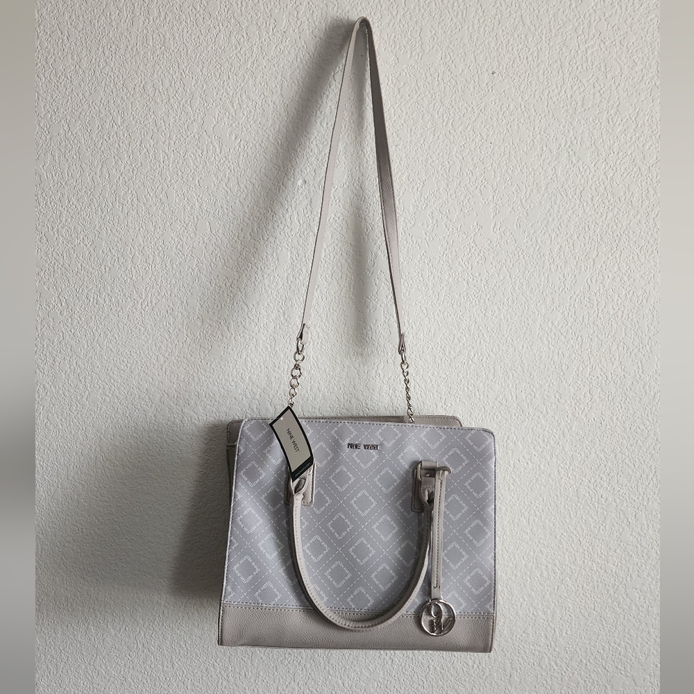 Nine West Levvy Light Gray Signature Satchel  Shoulder Handbag NEW